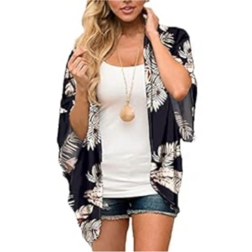 MayBuy Tropical Leaf Kimono, XXL